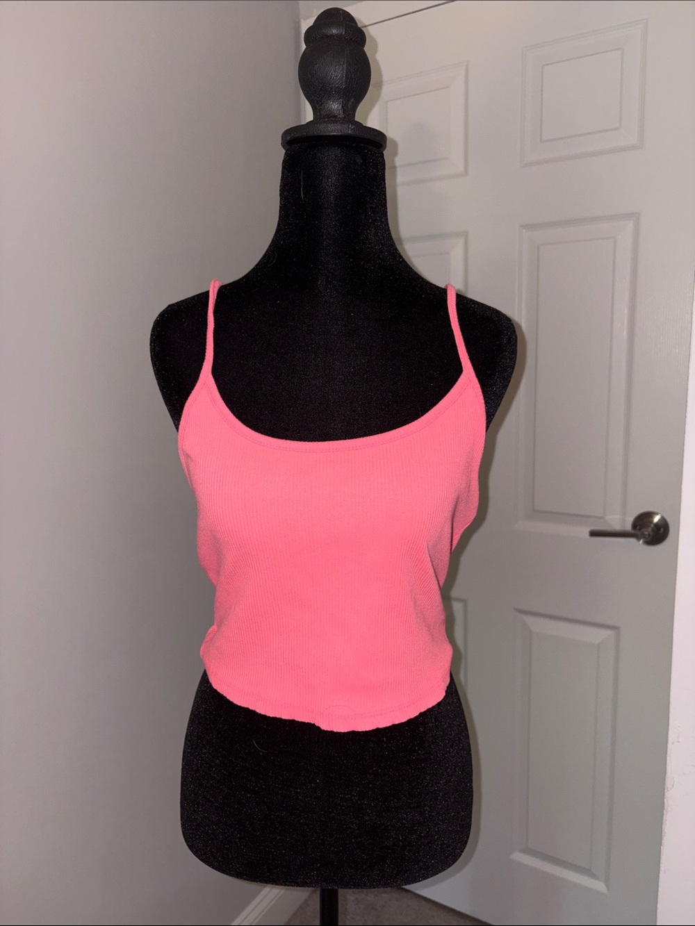 American Eagle Outfitters Neon Pink Ribbed Spaghetti Strap Crop Tank